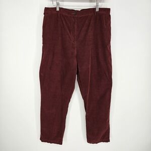 Lands End Womens Burgundy Corduroy Pants High Rise Straight Leg Sz 16 Red Cotton